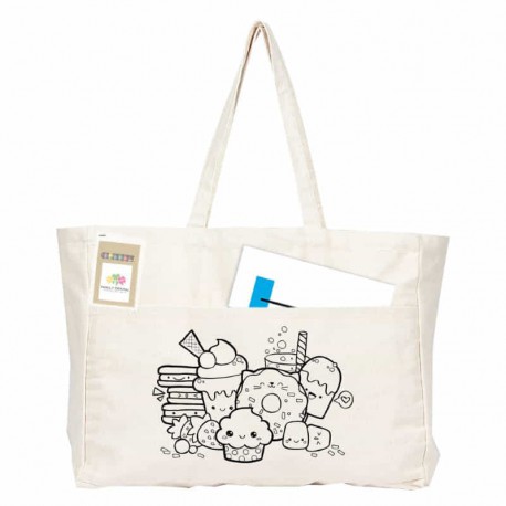 Cotton & Calico Tote Bags - Colouring Delton Canvas Large Shopper