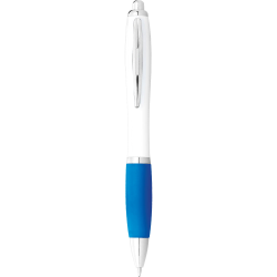 Plastic Promotional Pens - Nash Ballpoint Pen with White Barrel and Coloured Grip
