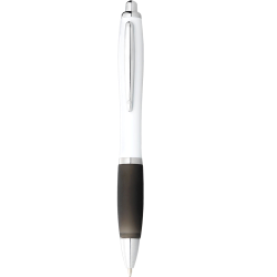 Plastic Promotional Pens - Nash Ballpoint Pen with White Barrel and Coloured Grip