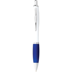 Plastic Promotional Pens - Nash Ballpoint Pen with White Barrel and Coloured Grip