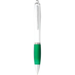Plastic Promotional Pens - Nash Ballpoint Pen with White Barrel and Coloured Grip