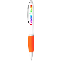Plastic Promotional Pens - Nash Ballpoint Pen with White Barrel and Coloured Grip