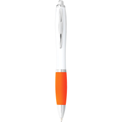 Plastic Promotional Pens - Nash Ballpoint Pen with White Barrel and Coloured Grip