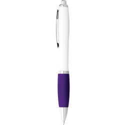 Plastic Promotional Pens - Nash Ballpoint Pen with White Barrel and Coloured Grip