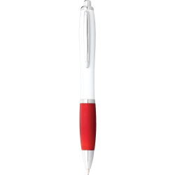 Plastic Promotional Pens - Nash Ballpoint Pen with White Barrel and Coloured Grip