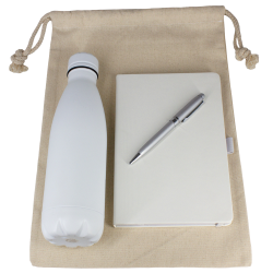 Duffle Bags & Sacks - Gift Set - Cotton Drawstring Bag, Insulated Bottle, Journal & Pen