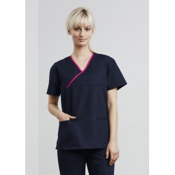 Hospitality - Ladies Contrast Crossover Scrubs Top