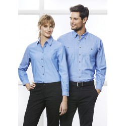 Men's Corporate Shirts - Mens Wrinkle Free Chambray Long Sleeve Shirt