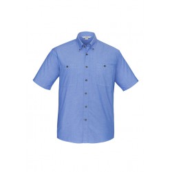 Men's Corporate Shirts - Mens Wrinkle Free Chambray Short Sleeve Shirt
