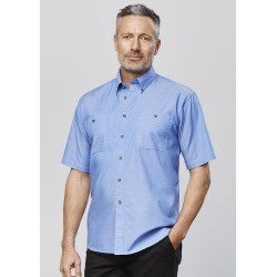 Men's Corporate Shirts - Mens Wrinkle Free Chambray Short Sleeve Shirt