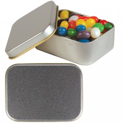 Promotional Jelly Beans - Assorted Colour Mini Jelly Beans in Silver Rectangular Tin