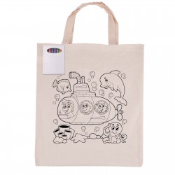 Cotton & Calico Tote Bags - Colouring Short Handle Calico Bag & Crayons