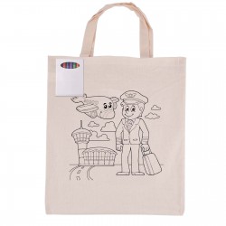 Cotton & Calico Tote Bags - Colouring Short Handle Calico Bag & Crayons