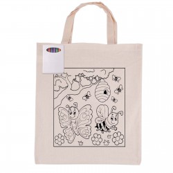 Cotton & Calico Tote Bags - Colouring Short Handle Calico Bag & Crayons