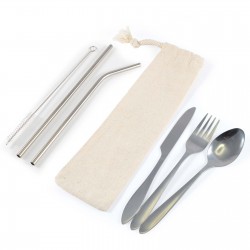 Homeware Products - Banquet Stainless Steel Cutlery & Straw Set in Calico Pouch