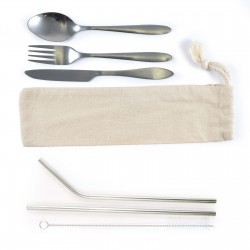 Homeware Products - Banquet Stainless Steel Cutlery & Straw Set in Calico Pouch